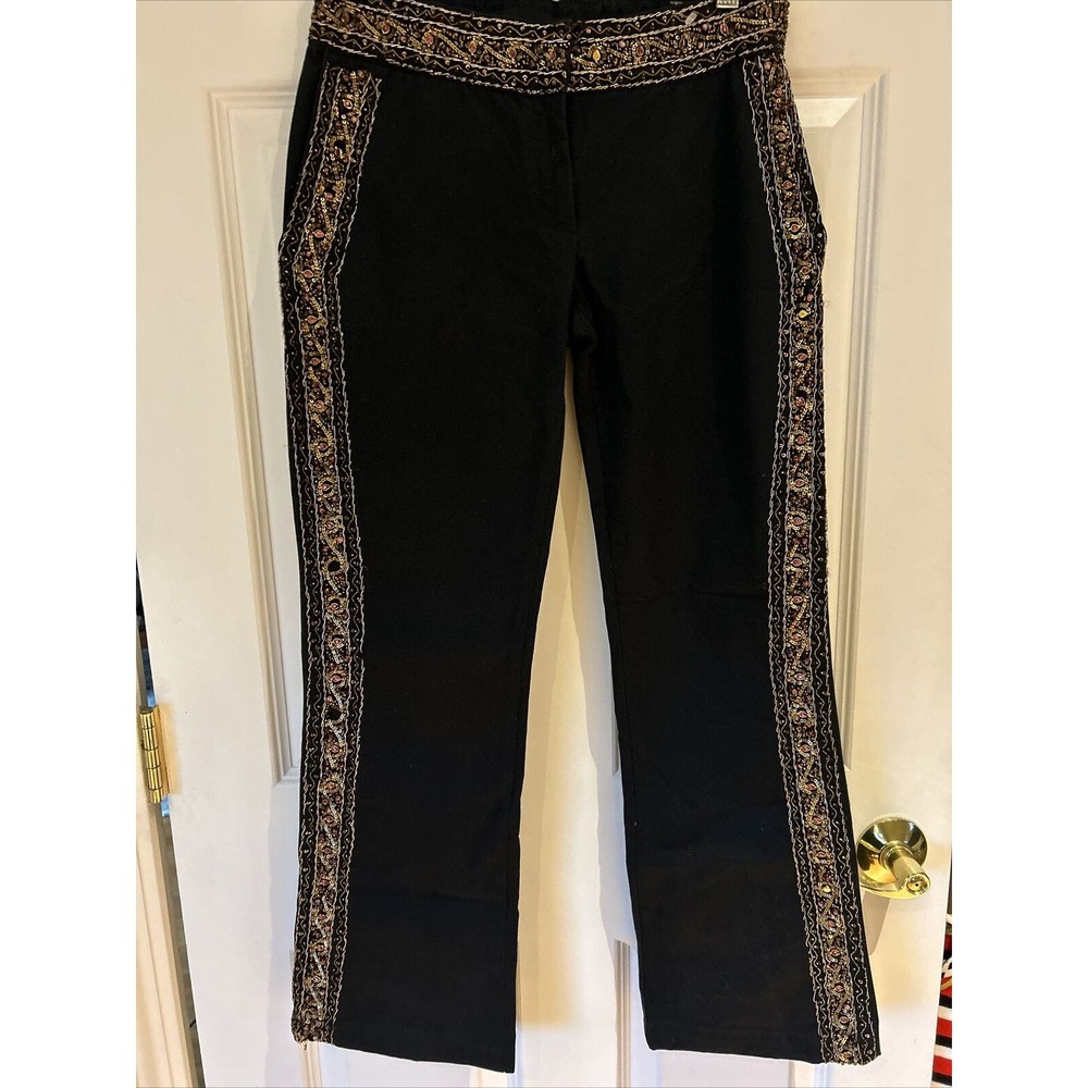 Just Cavalli Gold Label black pant jeans rhinestone gold embellished sz 40 Italy
